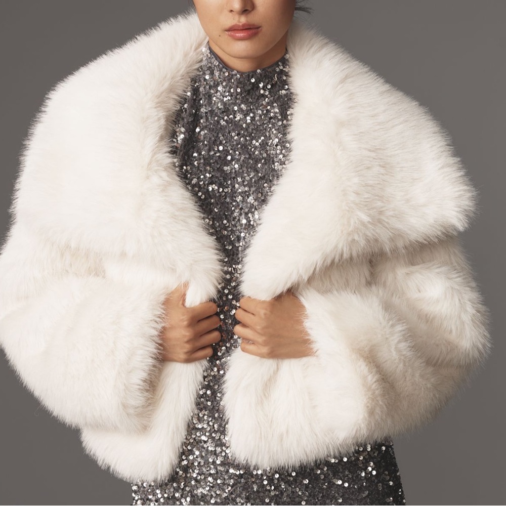 Maeve Cream Faux Fur Jacket